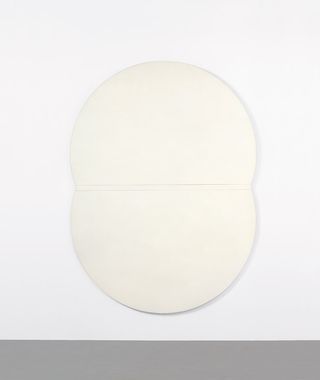 White Plaque: Bridge Arch and Reflection, 1955, by Ellsworth Kelly, oil on wood, two panels separated by a wood strip