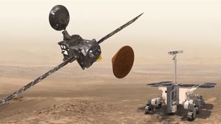 From left to right: Trace Gas Orbiter, Schiaparelli (a lander that failed during final maneuvers to the surface) and the ExoMars rover, which is expected to launch in 2020.