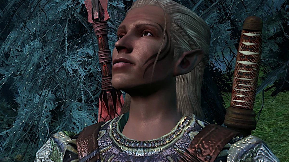 Zevran, an antivan crow from Dragon Age: Origins, looks wistfully towards the sky.