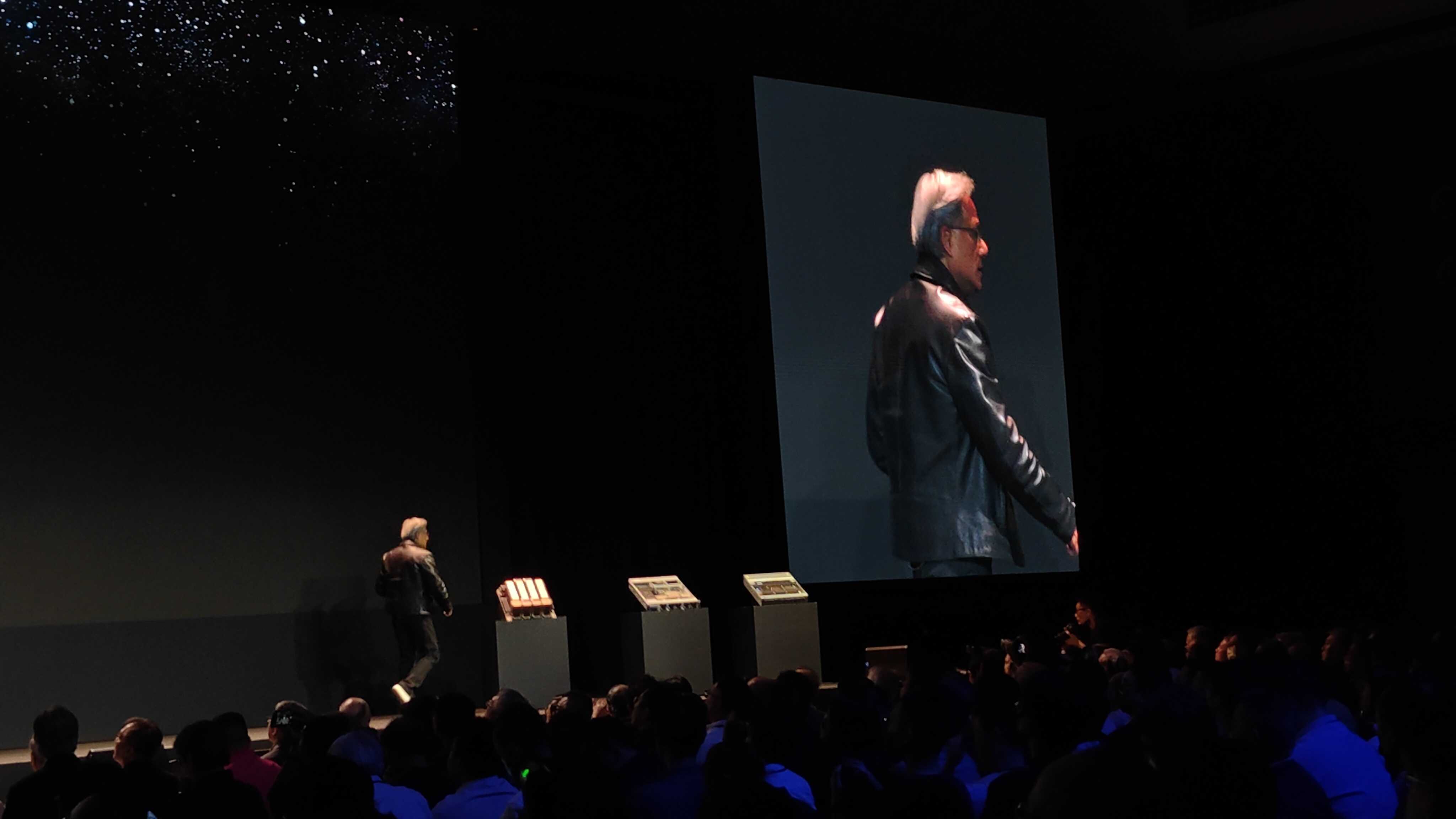 Jensen Huang showing off Nvidia's Spectrum-4 networking chips