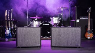 The Line 6 Powercab CL looks like the usual FRFR guitar speaker you might expect, but has switchable speaker voicings emulating classic drivers. It is pictured here onstage and in low-light situations.