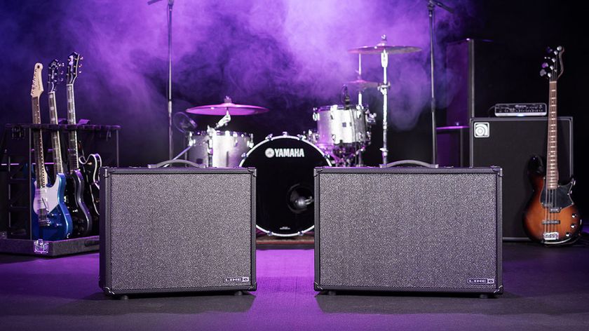 The Line 6 Powercab CL looks like the usual FRFR guitar speaker you might expect, but has switchable speaker voicings emulating classic drivers. It is pictured here onstage and in low-light situations.
