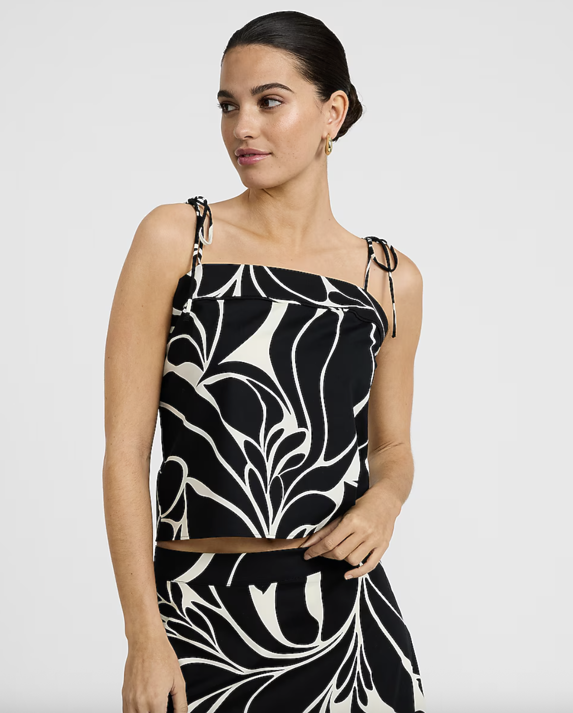 Express, Poplin Floral Square Neck Tie Strap Cami