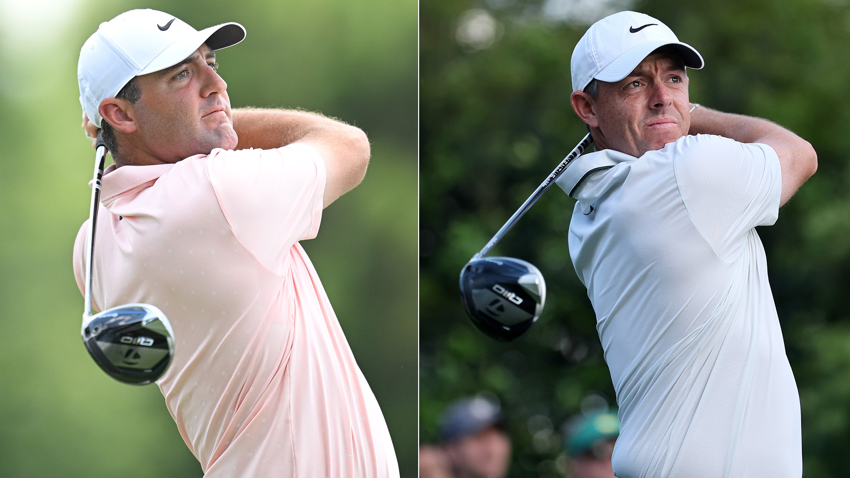 Scottie Scheffler and Rory McIlroy hit drivers off the tee