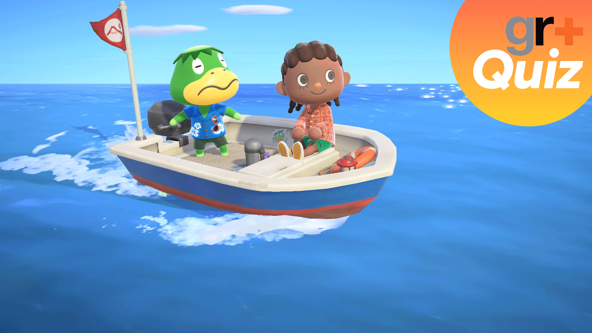 Kapp&#039;n and a villager from Animal Crossing New Horizons on a boat with the GamesRadar+ quiz