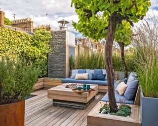 rooftop garden with seating decking and planters