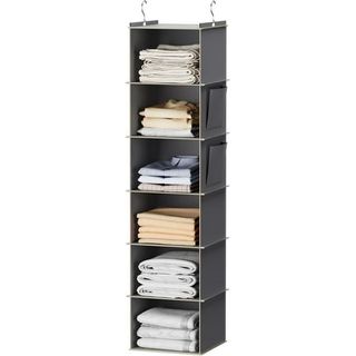 Youdenova Hanging Closet Organizer, 6-Shelf Cloth Hanging Storage With Side Pockets,grey