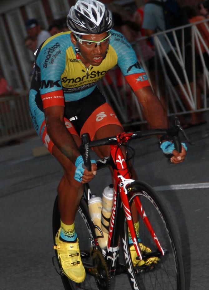 Frank Travieso (Team SmartStop-Mountain Khakis) took an early flier and stayed out front for a few laps.