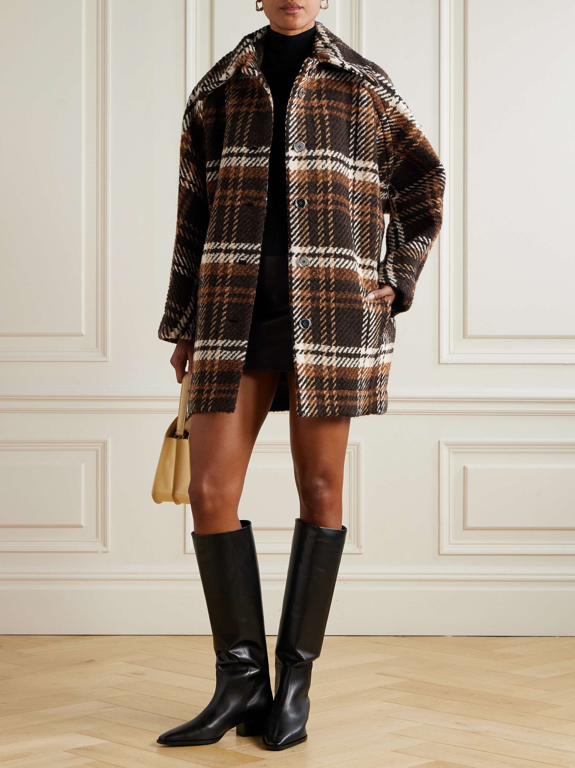 Checked Wool-Blend Coat