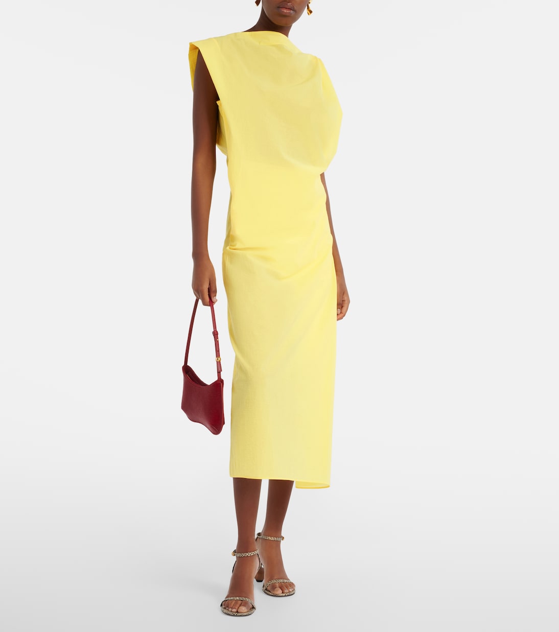 Drap Cotton-Blend Poplin Midi Dress in Yellow - Jacquemus