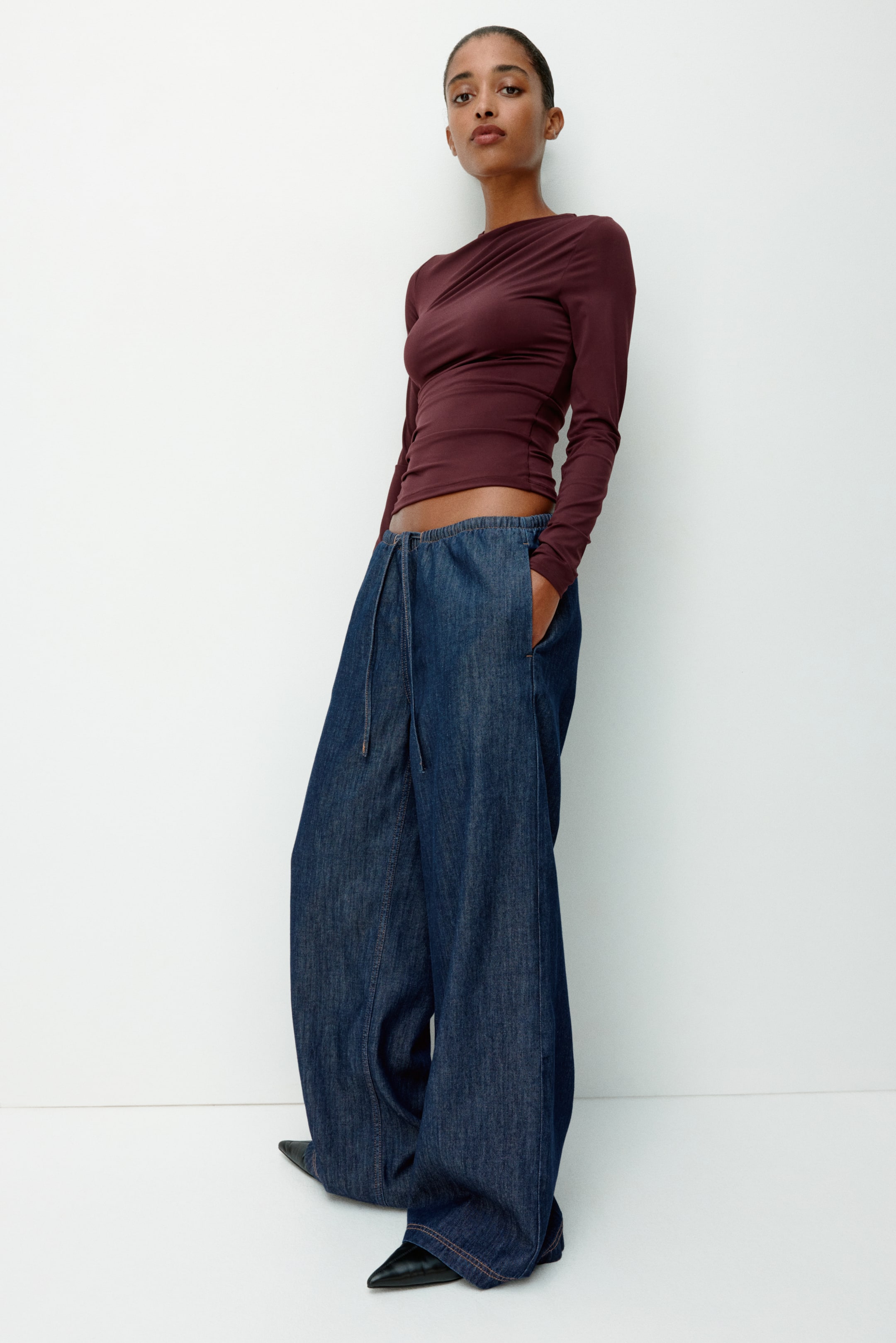 Denim Drawstring Trousers - Light Denim Blue