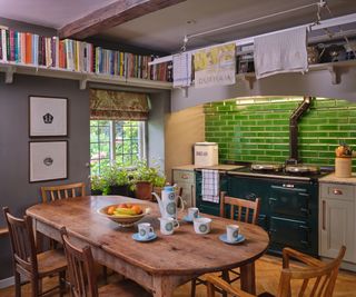 Library bookshelf in a cottage kitchen