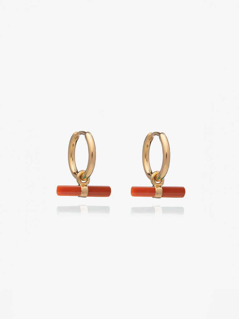 Vitality Carnelian T-Bar Huggie Hoop Earrings