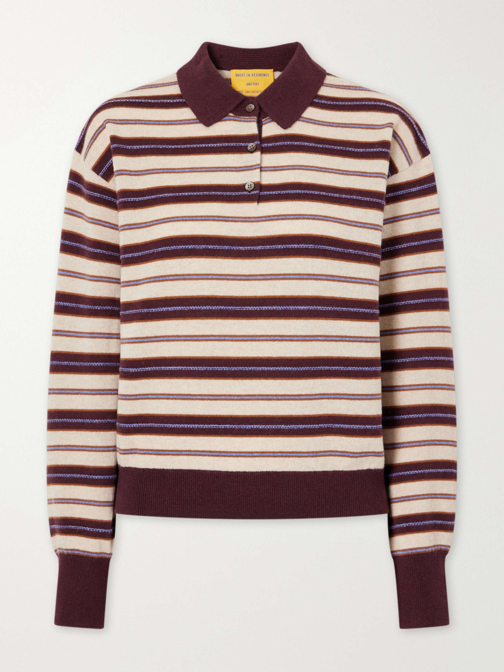 Collegiate Striped Cashmere Polo Sweater