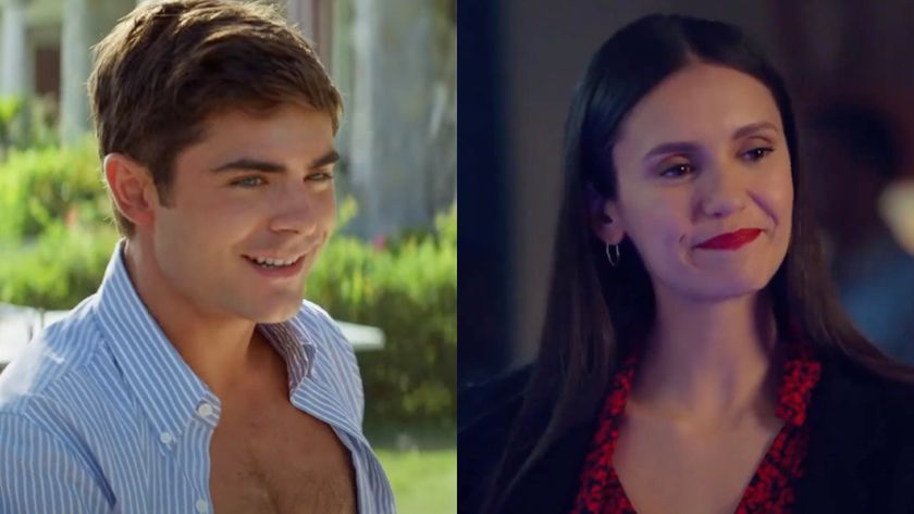 Zac Efron and Nina Dobrev in a side-by-side photo