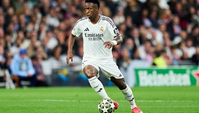 Vinicius Junior of Real Madrid in action during the UEFA Champions League in March 2025