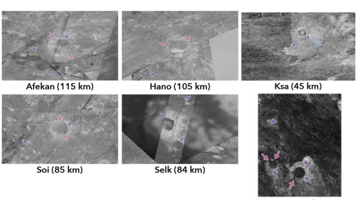 Cassini images of crater-like features on Titan.