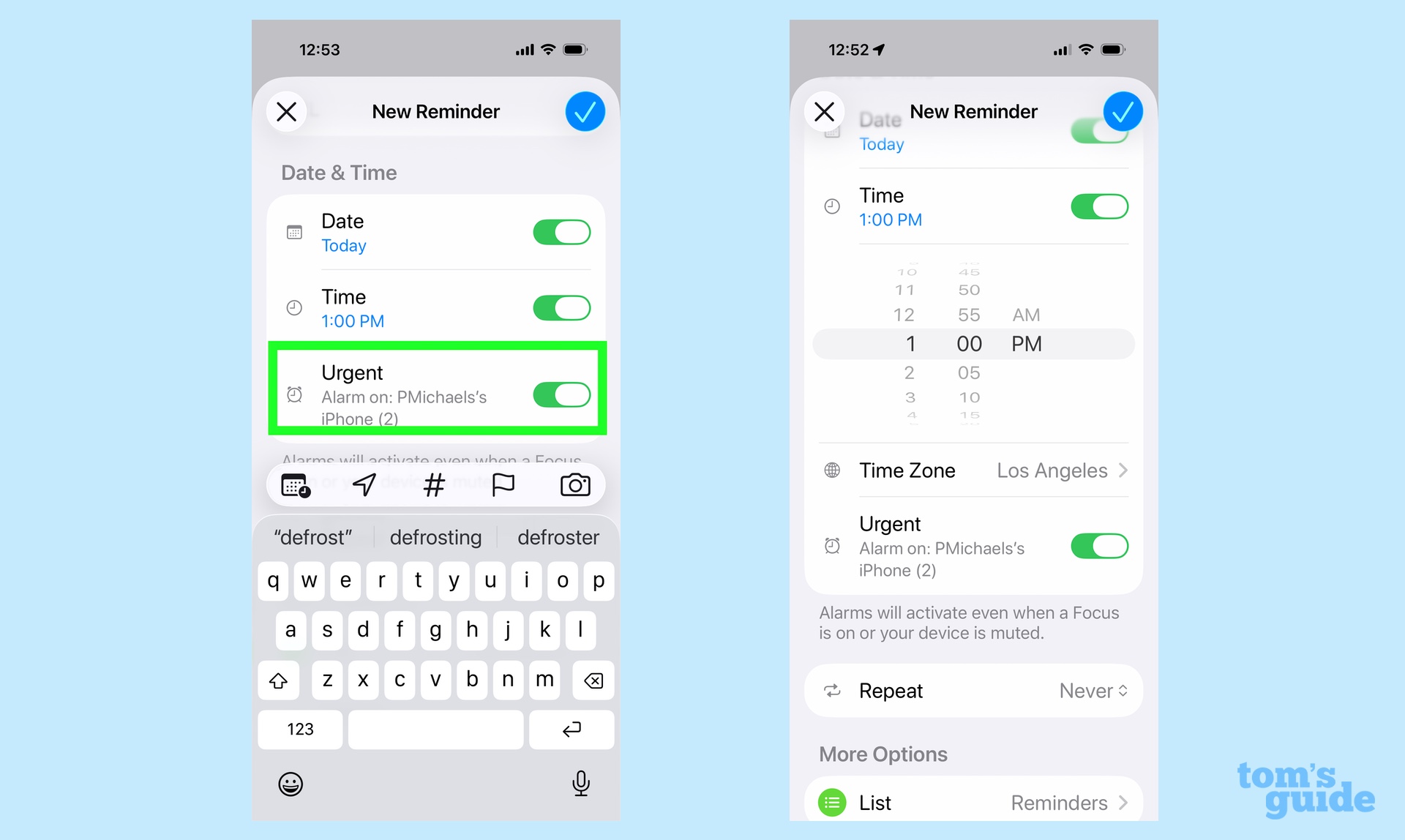 Switching the Urgent toggle on for a to-do