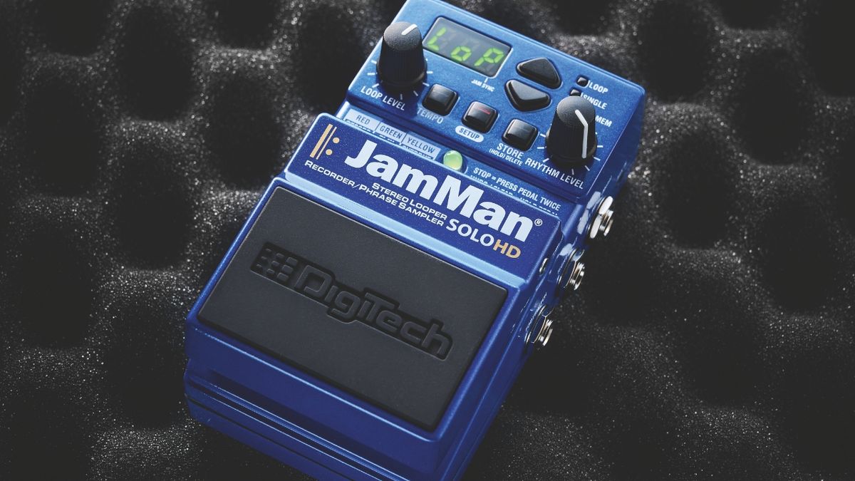 A DigiTech JamMan Solo HD on a piece of acoustic foam