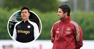 Arsenal manager Mikel Arteta during the pre season friendly between Arsenal XI and Watford at London Colney on July 08, 2023 in St Albans, England.