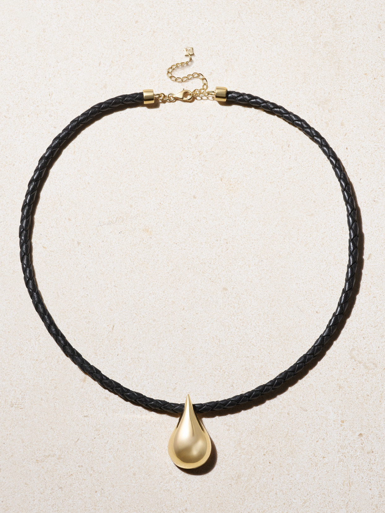Water Droplet Leather and 14-Karat Gold Necklace