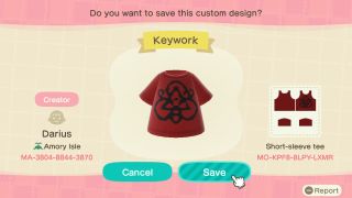 How to search for a Design ID in ACNH: Select save for the desired design