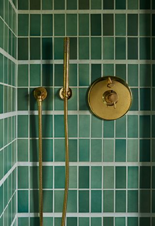 bathroom tile trends with green tiles and uneven grouting