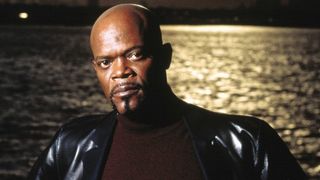 Samuel L. Jackson wears the jacket of Shaft in a publicity still for the 2000 action film.