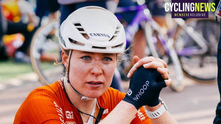 Image of Charlotte Kool staring into the distance at the finish of the women's Paris-Roubaix 2026