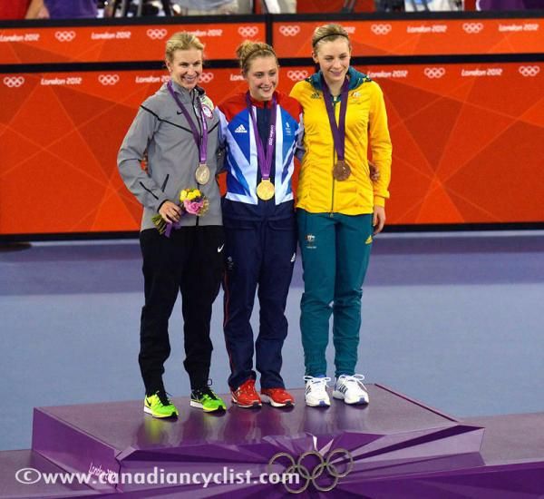 Sarah Hammer, Laura Trott and Annette Edmonson on the podium