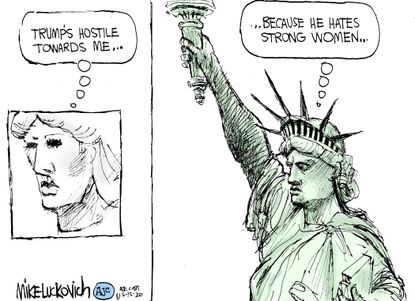 Political Cartoon U.S. statue of liberty trump women
