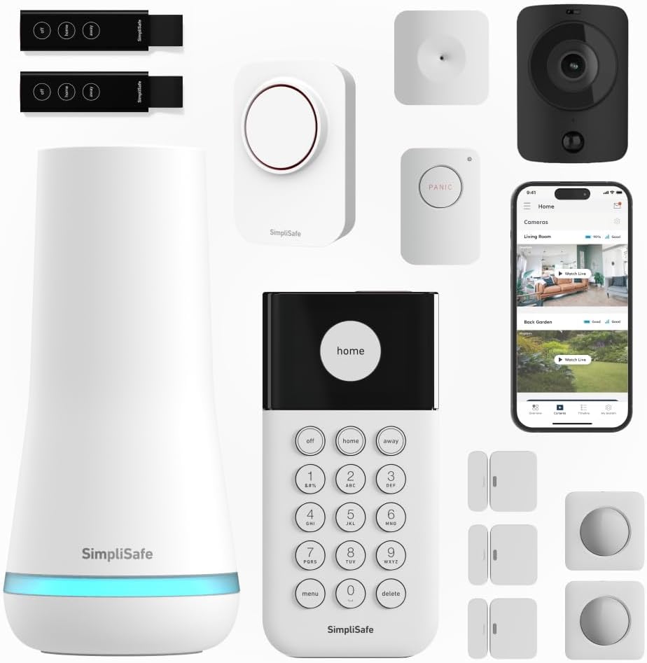 Simplisafe Home Security System | 13 Piece Home Security Camera &amp;amp; Alarm System With Entry Sensor, Motion Detector &amp;amp; Outdoor Siren - Optional Monitoring Subscription - Compatible With Alexa