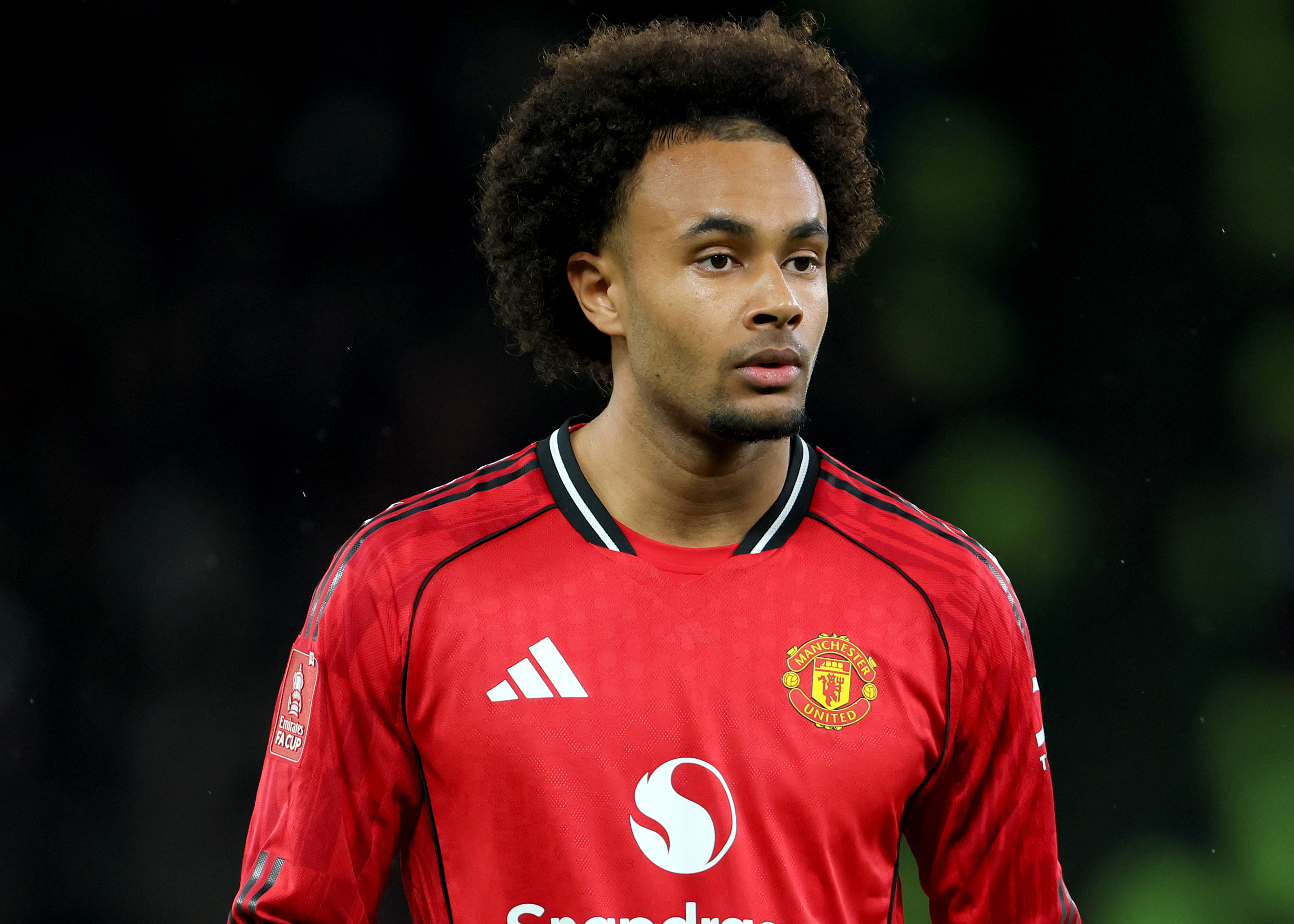 MANCHESTER, ENGLAND - JANUARY 11: Joshua Zirkzee of Manchester United on the pitch during the Emirates FA Cup Third Round match between Manchester United and Brighton &amp;amp; Hove Albion on January 11, 2026 in Manchester, England. (Photo by Richard Sellers/Sportsphoto/Allstar via Getty Images)
