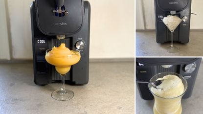 Three iced drinks made in the GreenPan Frost Ice Cream Maker and Slushie Machine