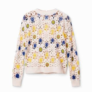 desigual crochet floral pullover flat lay