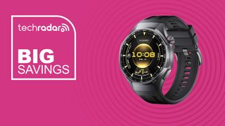 The Huawei Watch GT 6 Pro on a pink background with text saying Big Savings.
