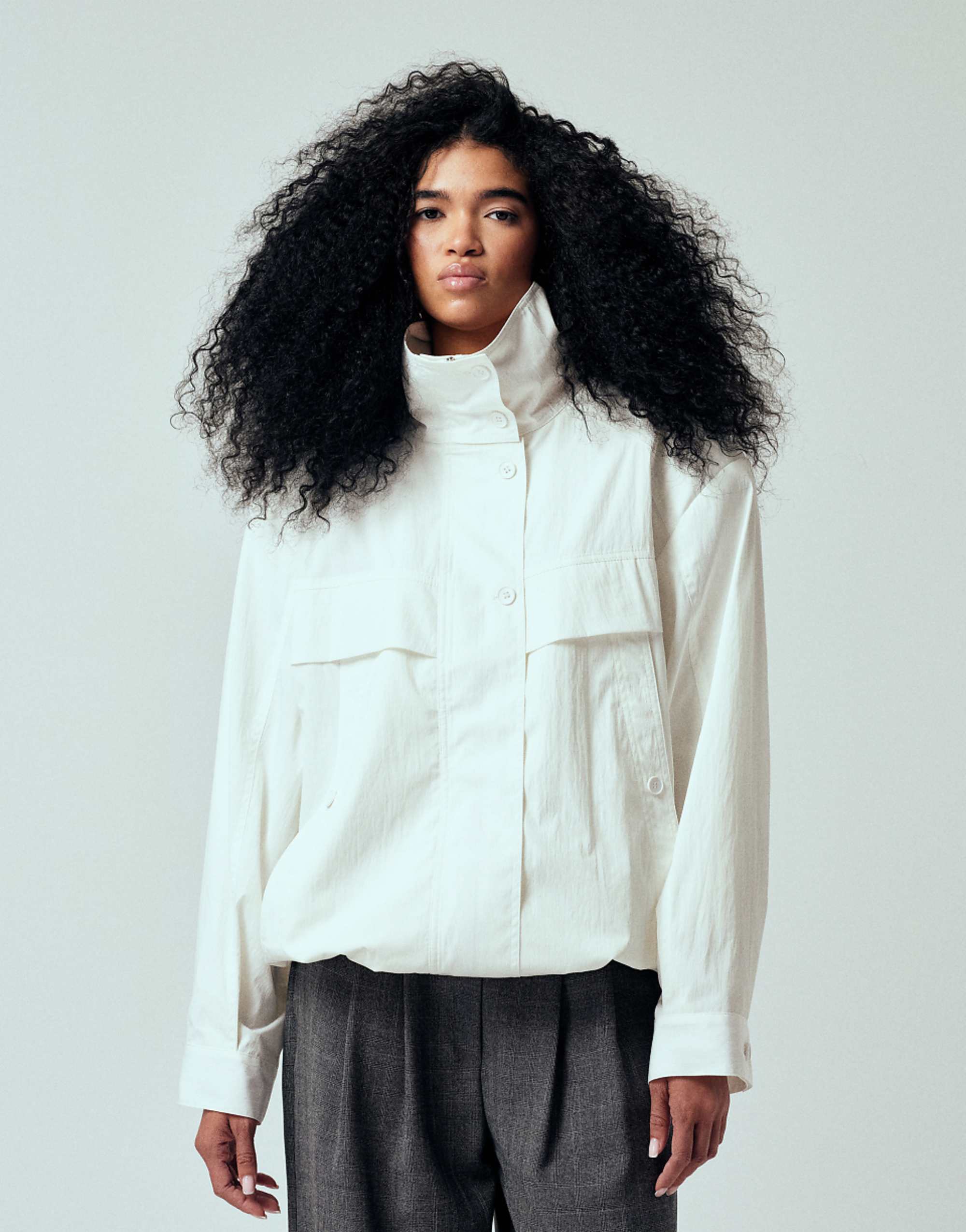 Asos Design Iconic Funnel Neck Sports Jacket in Ivory