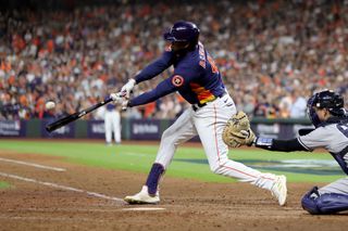 Yordan Alvarez of the Houston Astros vs. the New York Yankees in game two of the 2022 American League Division Series. 
