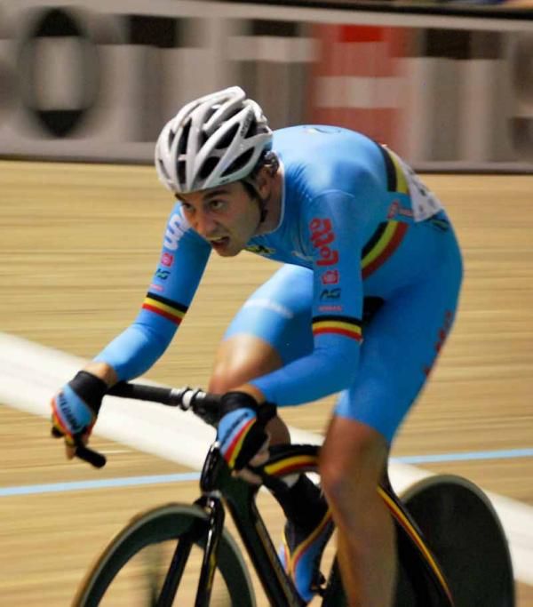 Ingmar Depoortere (Belgium) on the attack in the points race.