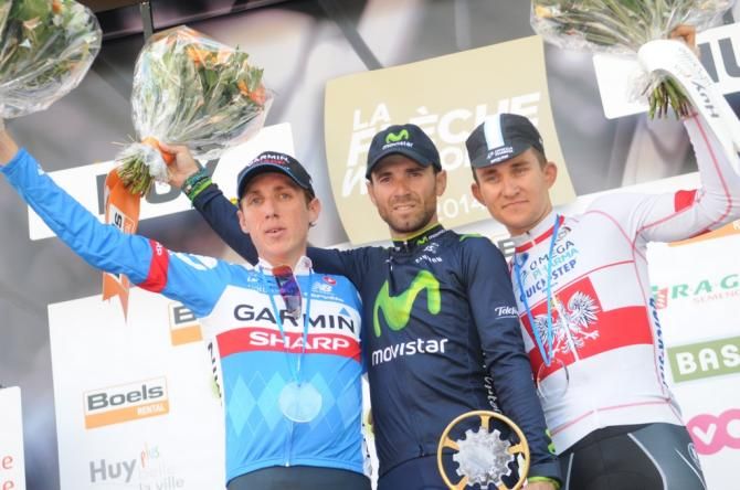 The podium of Dan Martin (Garmin Sharp), Alejandro Valverde (Movistar) and Michał Kwiatkowski (Omega Pharma-Quick Step)