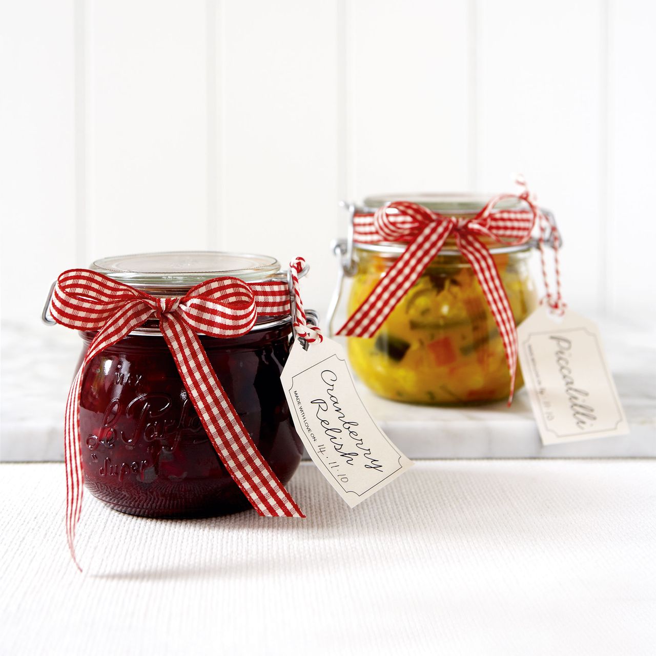 Homemade cranberry relish and chunky picalilli