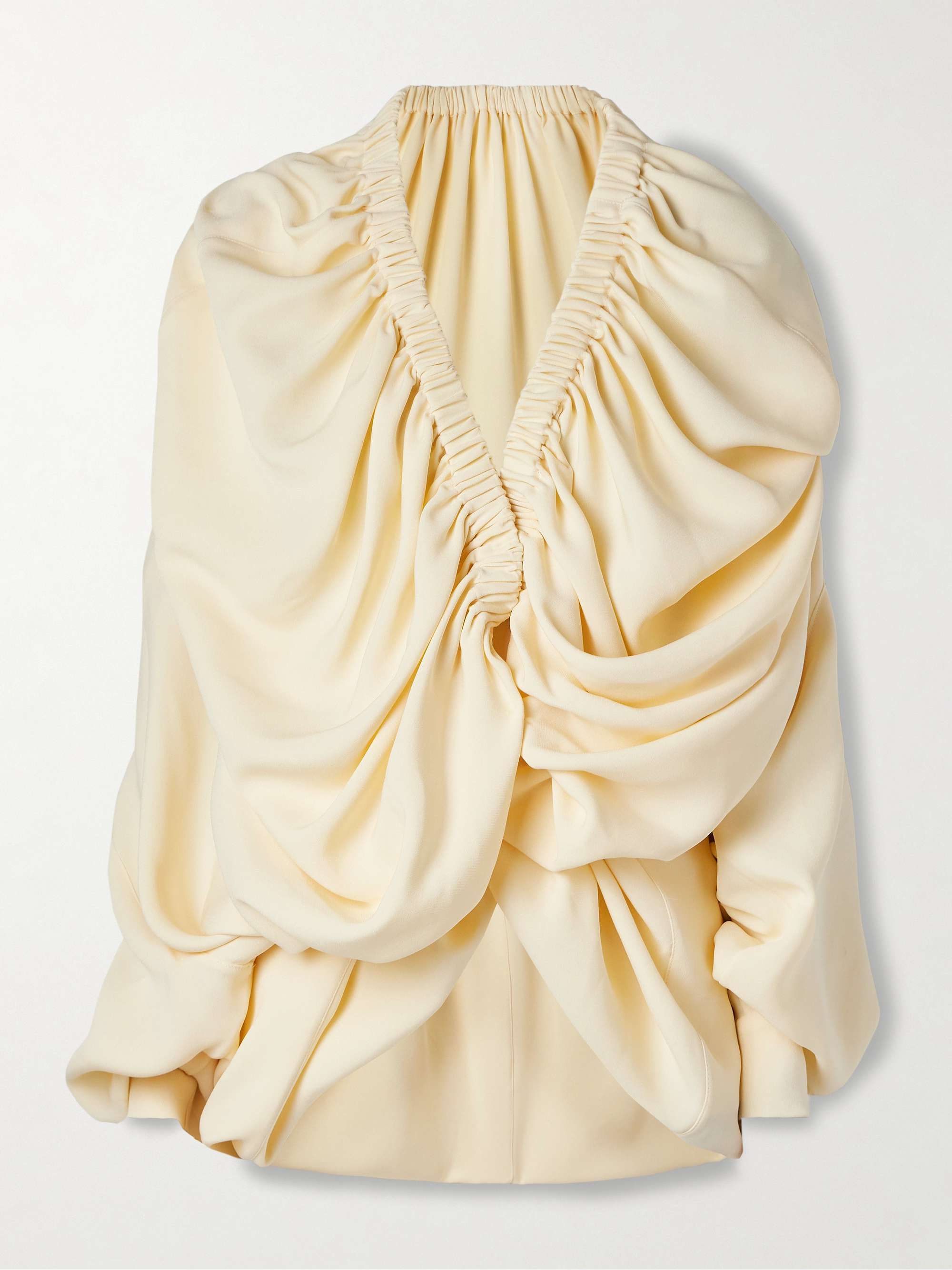 Sata Draped Gathered Wool and Silk-Blend Crepe Wrap Blouse