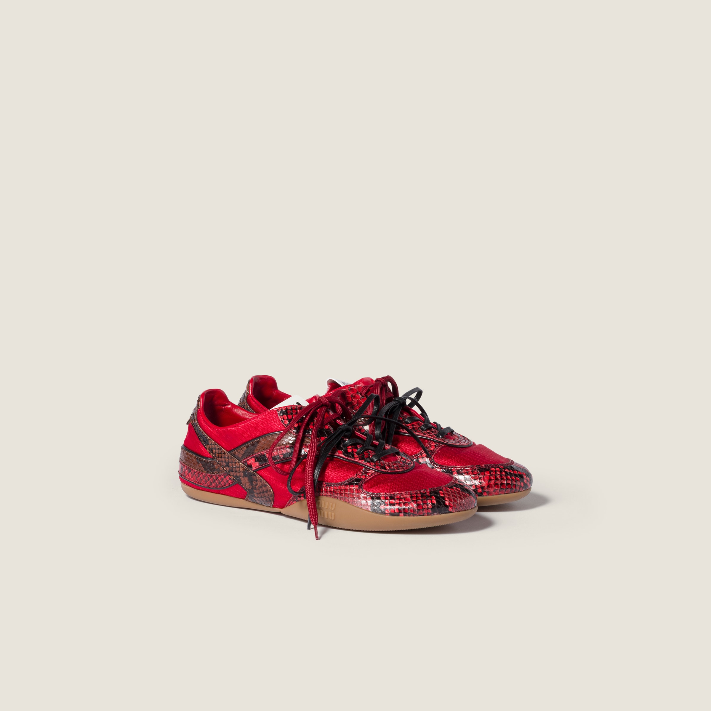 Gymnasium Technical Fabric and Python-Print Ayers Leather Sneakers