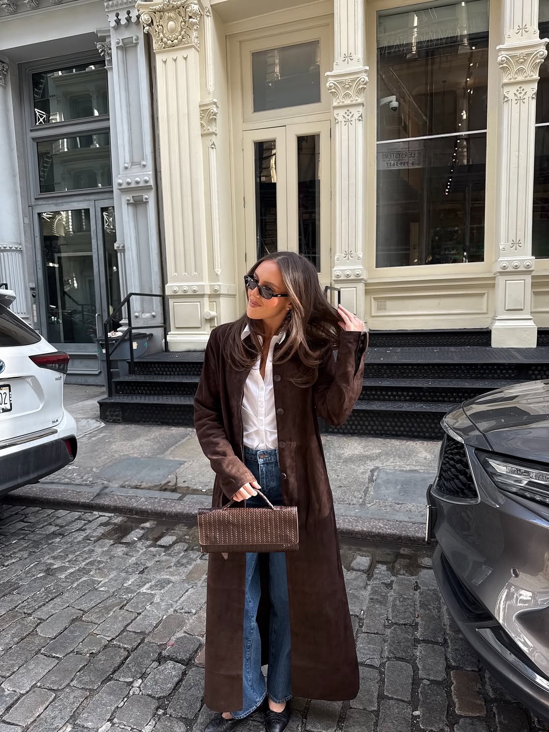 Emma Leger with fresh blowout and mauve lips.