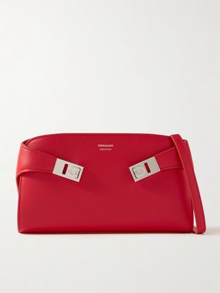 Hug Embellished Leather Shoulder Bag