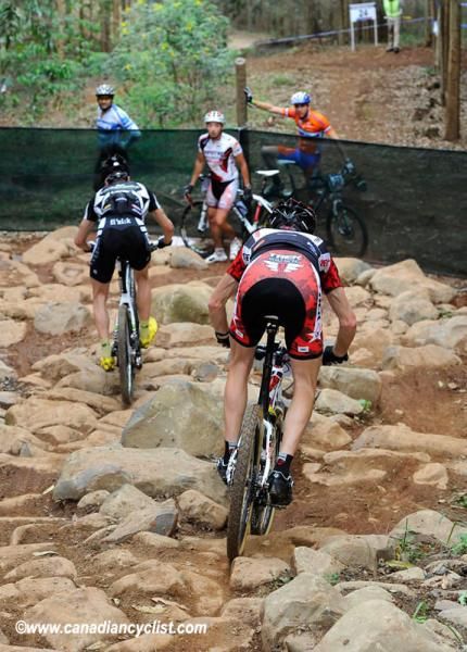 Lukas Fl&uuml;ckiger tries one of the lines in the Treehouse rock garden