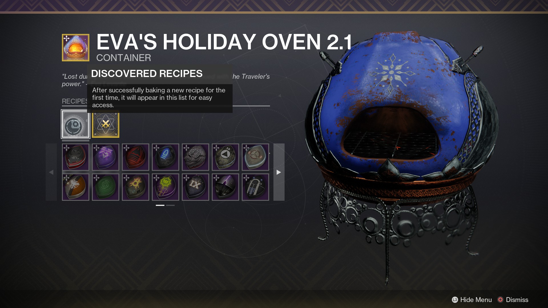 Destiny 2 Dawning recipes - Eva's oven