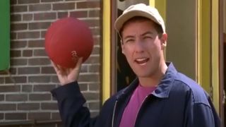 Billy holding a dodgeball in Billy Madison.