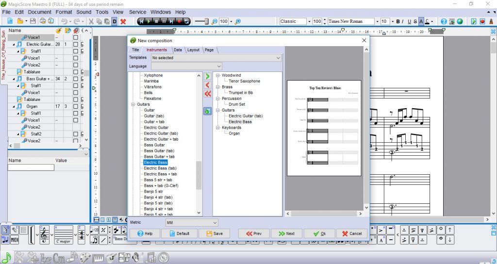 There is a good selection of instruments to choose from in MagicScore.