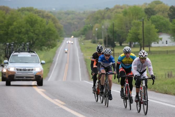 The four-man break was allowed out of sight, but never more than five minutes lead in Friday's 110-mile road race.